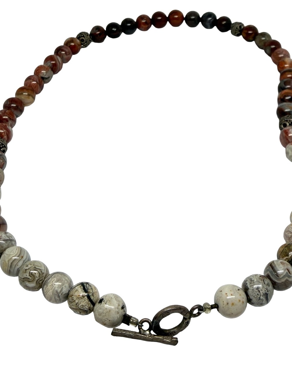 Bali silver and Round Agate Bead Necklace 17”